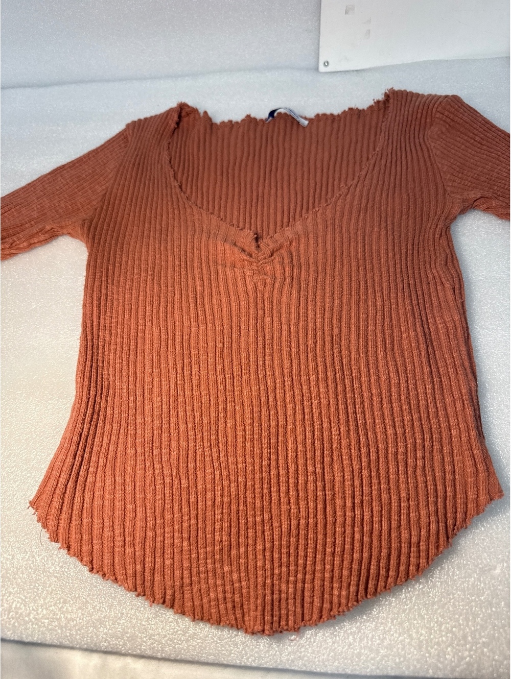 Zara Trafaluc Rust Ribbed Ruched V-Neck Short Sleeve Top Size M - Picture 2 of 7